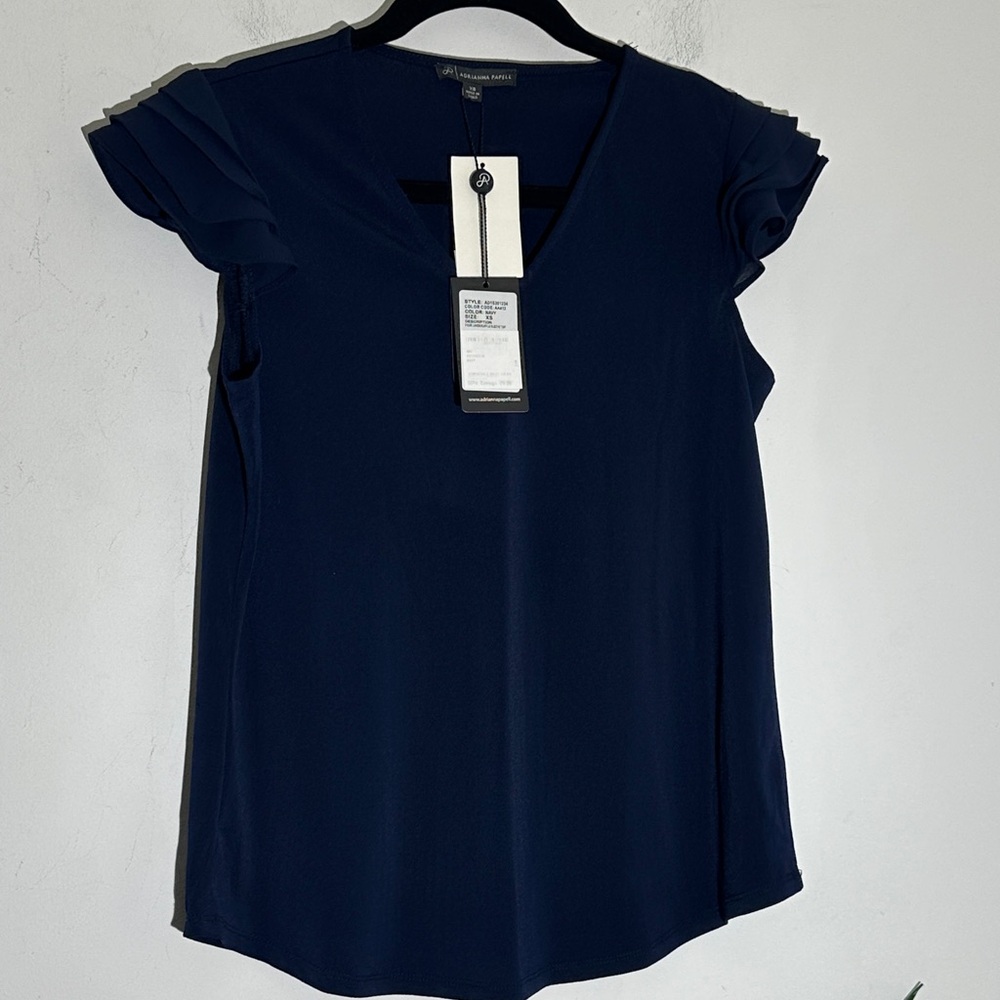 Adrianna Papell Black Ruffle Sleeve V-Neck Blouse